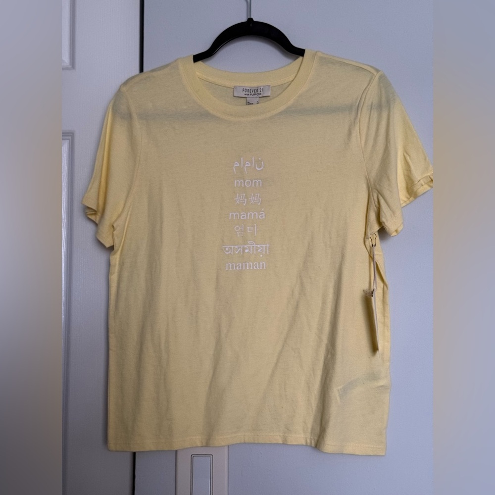 Forever 21 Light Yellow Multilingual “Mom” Tee